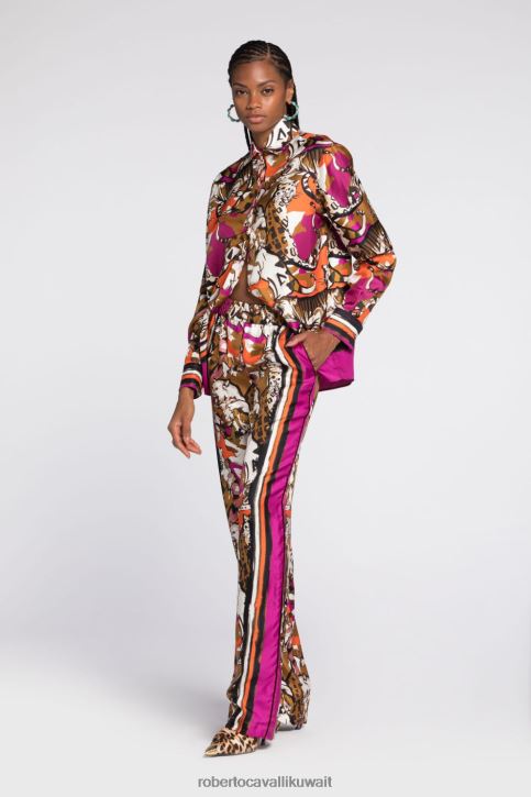 Roberto Cavalli نحيف d0359 بنطال بقصة مستقيمة وطبعة رخامية ملابس 4H40H252