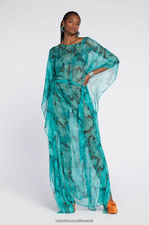 Roberto Cavalli نحيف d0359 فستان ماكسي بطبعات رخامية ملابس 4H40H4