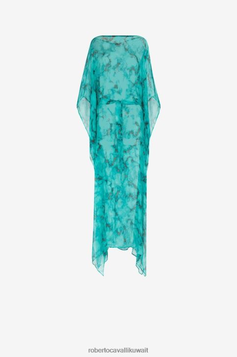 Roberto Cavalli نحيف d0359 فستان قفطان بطبعات رخامية ملابس 4H40H5