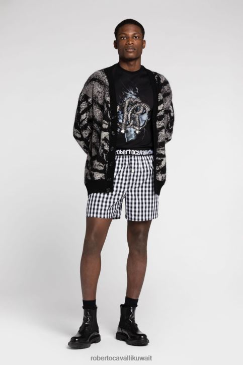 Roberto Cavalli رجال d9881 تيشيرت حرير بطبعة الحرية ملابس 4H40H731