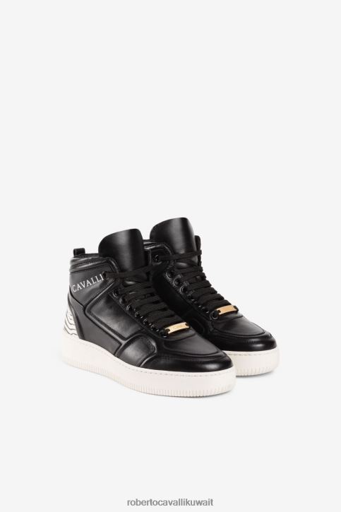 Roberto Cavalli نحيف أسود/st.freedom/oro حذاء رياضي بطبعة شعار الماركة أحذية 4H40H482