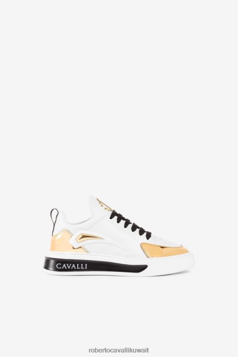 Roberto Cavalli نحيف أسود/st.freedom/oro حذاء رياضي بطبعة شعار الماركة أحذية 4H40H482