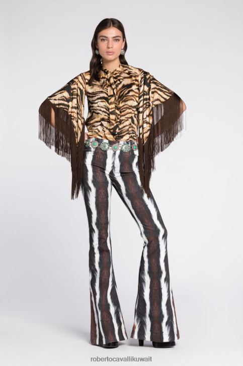 Roberto Cavalli نحيف t0778 بلوزة بدون أكمام بطبعة جلد الثعبان ملابس 4H40H138