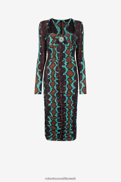 Roberto Cavalli نحيف t0778 فستان ميدي بطبعة جلد الثعبان ملابس 4H40H7