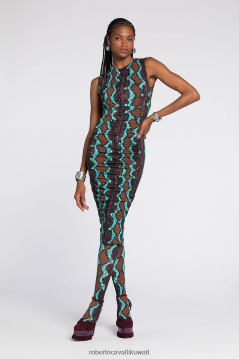 Roberto Cavalli نحيف t0778 فستان ميدي بطبعة جلد الثعبان ملابس 4H40H7