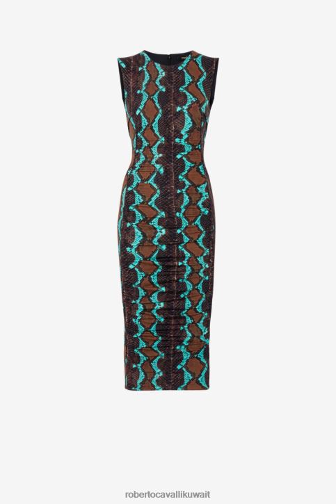 Roberto Cavalli نحيف t0778 فستان ميدي بطبعة جلد الثعبان ملابس 4H40H8