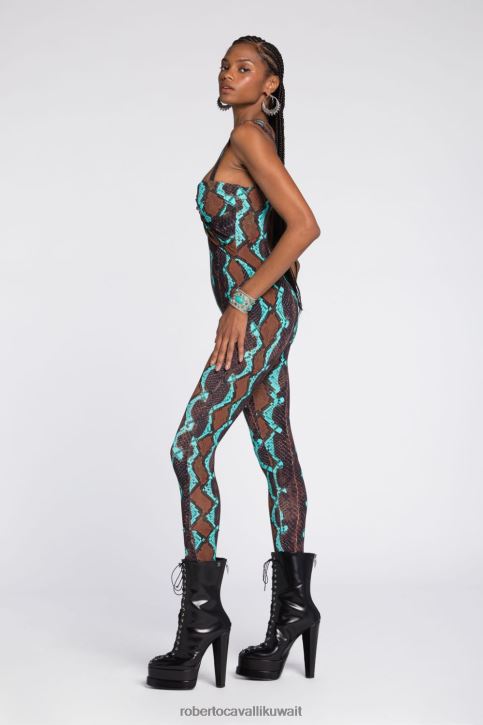 Roberto Cavalli نحيف t0778 فستان ميدي بطبعة جلد الثعبان ملابس 4H40H8