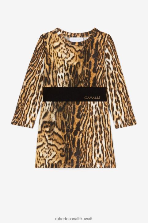 Roberto Cavalli فتيات zo192 فستان بطبعة شعار الماركة ملابس 4H40H1516