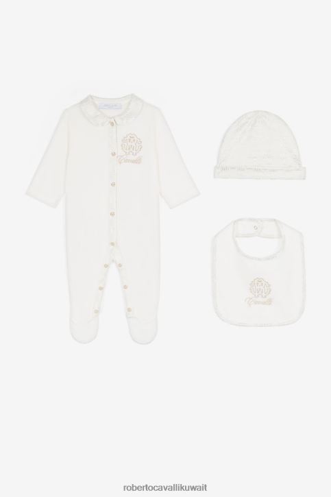 Roberto Cavalli فتيات الذهب / البلاتين طقم أطفال من القطن مطرز بشعار آر سي ملابس 4H40H1230