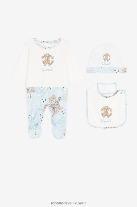 Roberto Cavalli أولاد ازرق فاتح طقم ملابس أطفال قطن مونوغرام آر سي ملابس 4H40H1554