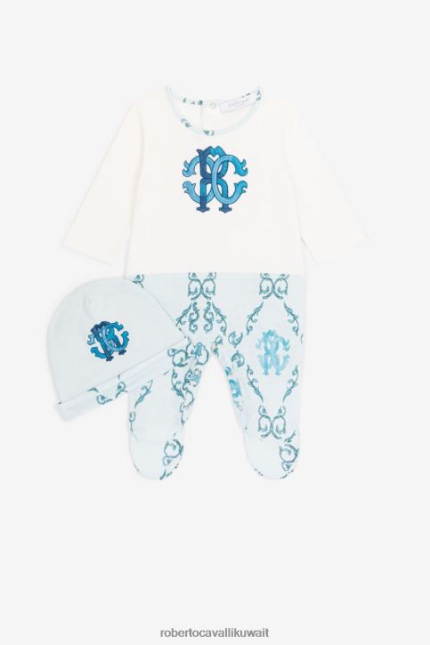 Roberto Cavalli أولاد ازرق فاتح طقم بيبي غرو بتطريز مونوغرام آر سي ملابس 4H40H1556