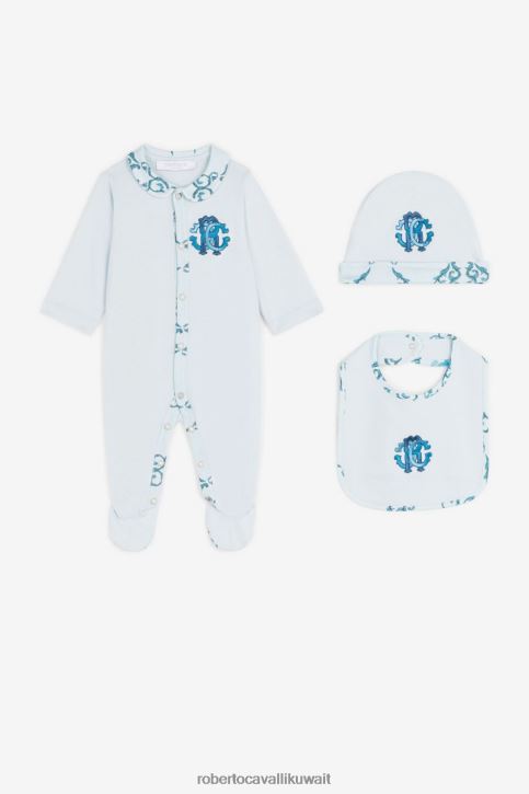 Roberto Cavalli أولاد ازرق فاتح طقم أطفال مطرز بشعار آر سي ملابس 4H40H1562