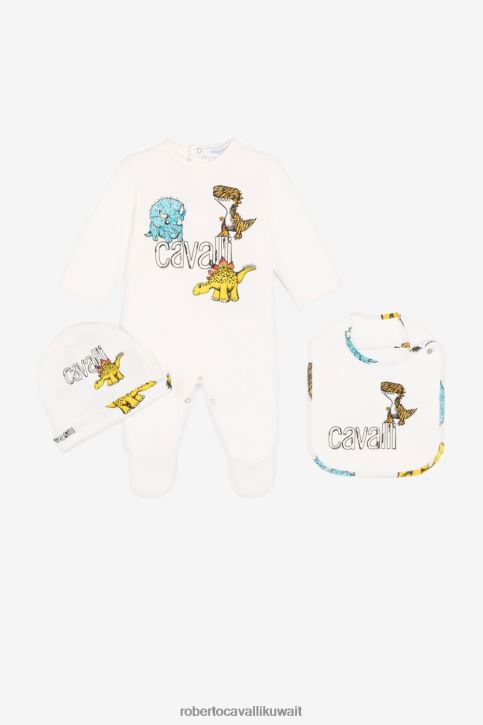 Roberto Cavalli أولاد أزرق طقم أطفال بطباعة ديناصور وشعار ملابس 4H40H1644