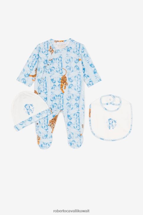 Roberto Cavalli أولاد ازرق فاتح طقم مكون من ثلاث قطع بطبعة نمر ملابس 4H40H1648