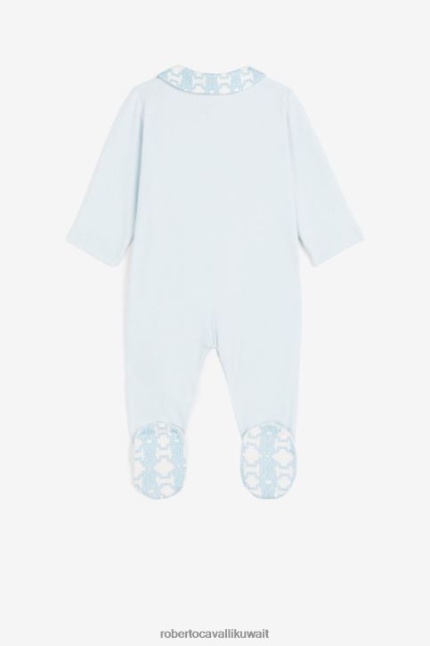 Roberto Cavalli أولاد ازرق فاتح طقم أطفال بنقش مونوغرام ونقش نمر ملابس 4H40H1652