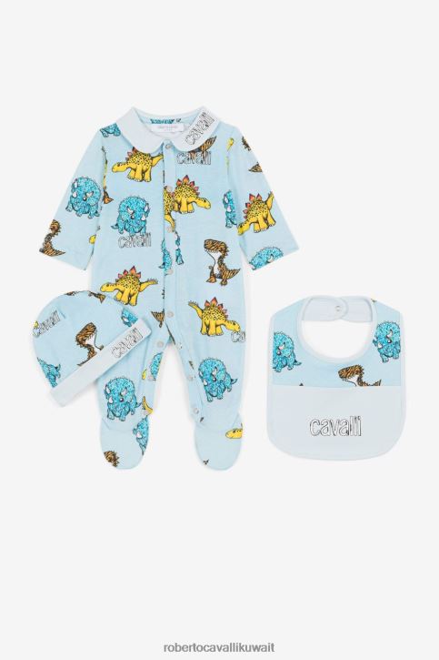 Roberto Cavalli أولاد ازرق فاتح طقم أطفال بطباعة ديناصور وشعار ملابس 4H40H1655