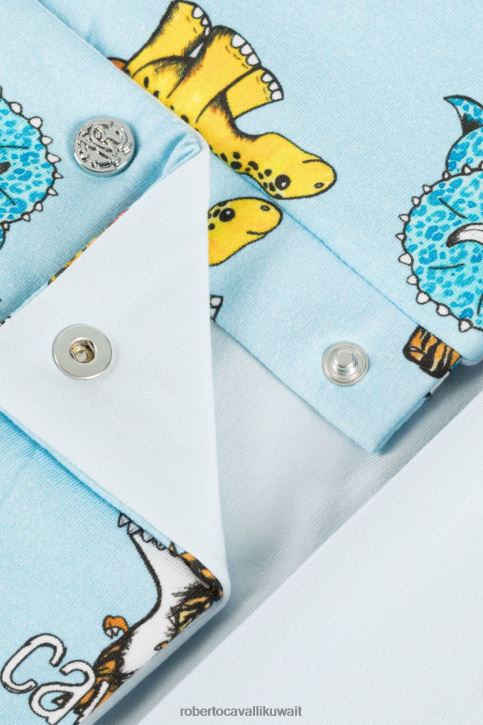 Roberto Cavalli أولاد ازرق فاتح طقم أطفال بطباعة ديناصور وشعار ملابس 4H40H1655