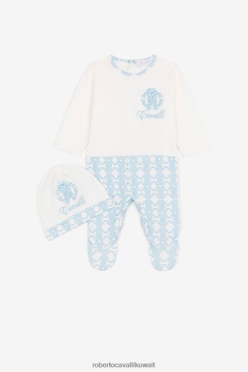 Roberto Cavalli أولاد ازرق فاتح طقم أطفال من القطن بطبعة Monogram ملابس 4H40H1641